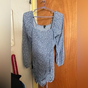 Wild Fable Soft Blue Long Sleeve Floral Ruched Dress!